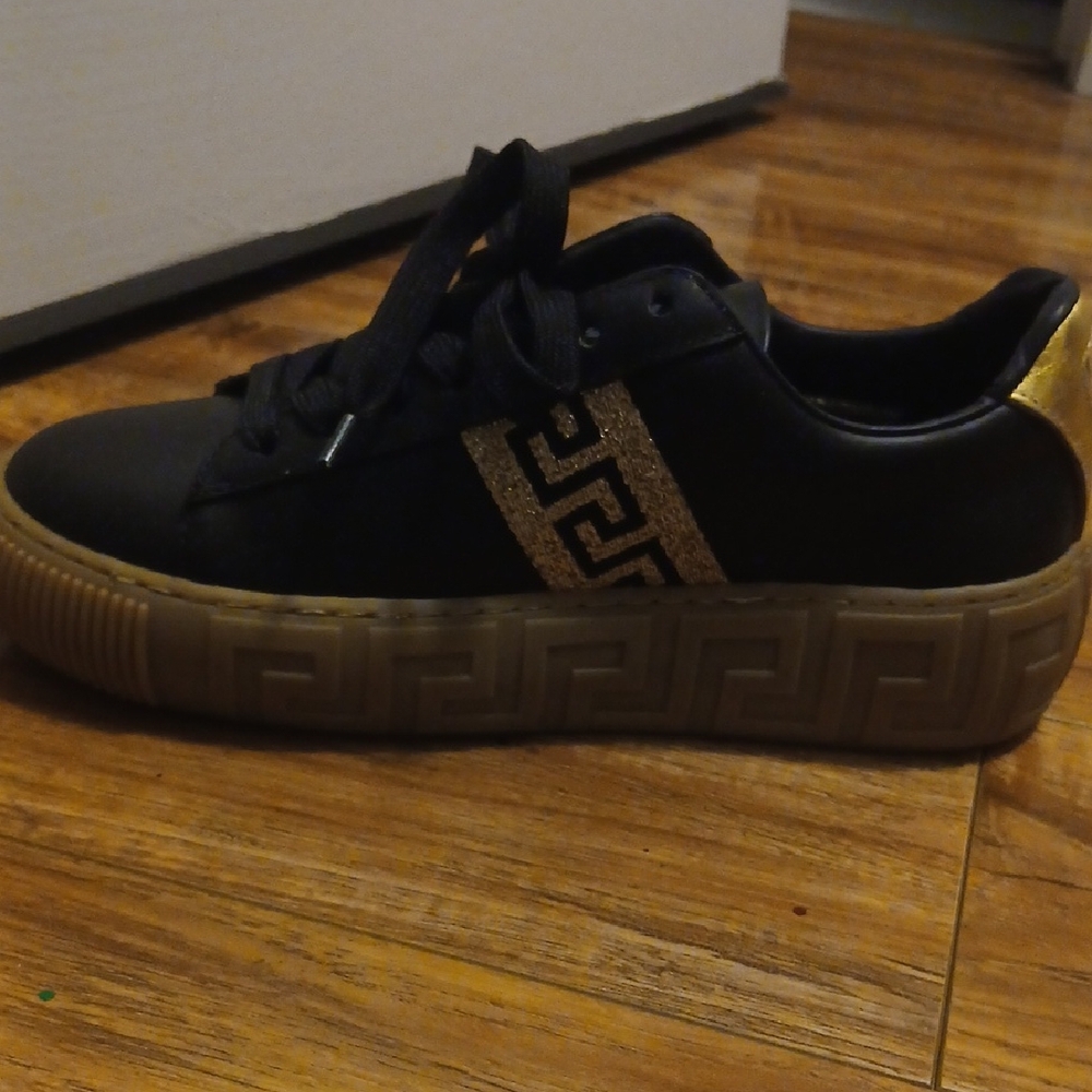 Versace Black and Gold Geometric Sneakers